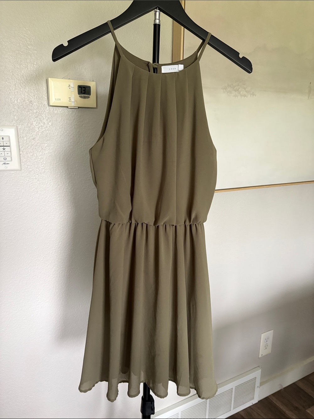 Lush Olive Halter Blouson Mini Dress